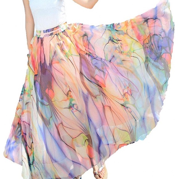 Women Full/Ankle Length Maxi Chiffon Long Skirt - Picture 2 of 6